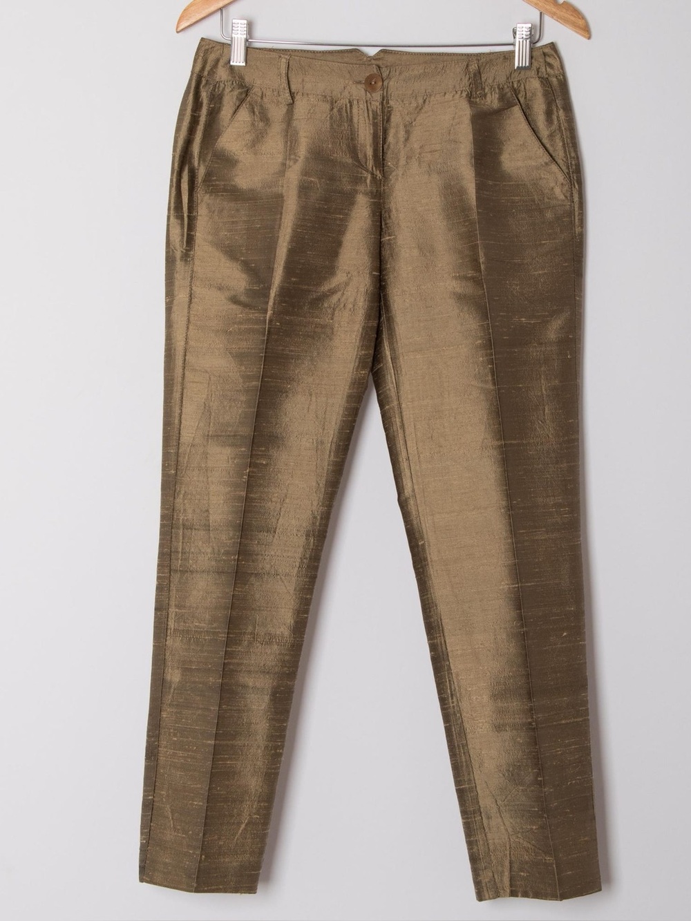 BASLER Black Label Tan Faux Silk Dupioni Straight Leg Trouser Pants Size 36 US 6 - Picture 2 of 8